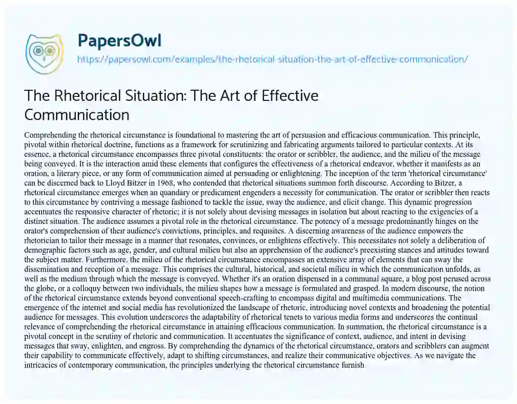 Essay on The Rhetorical Situation: the Art of Effective Communication