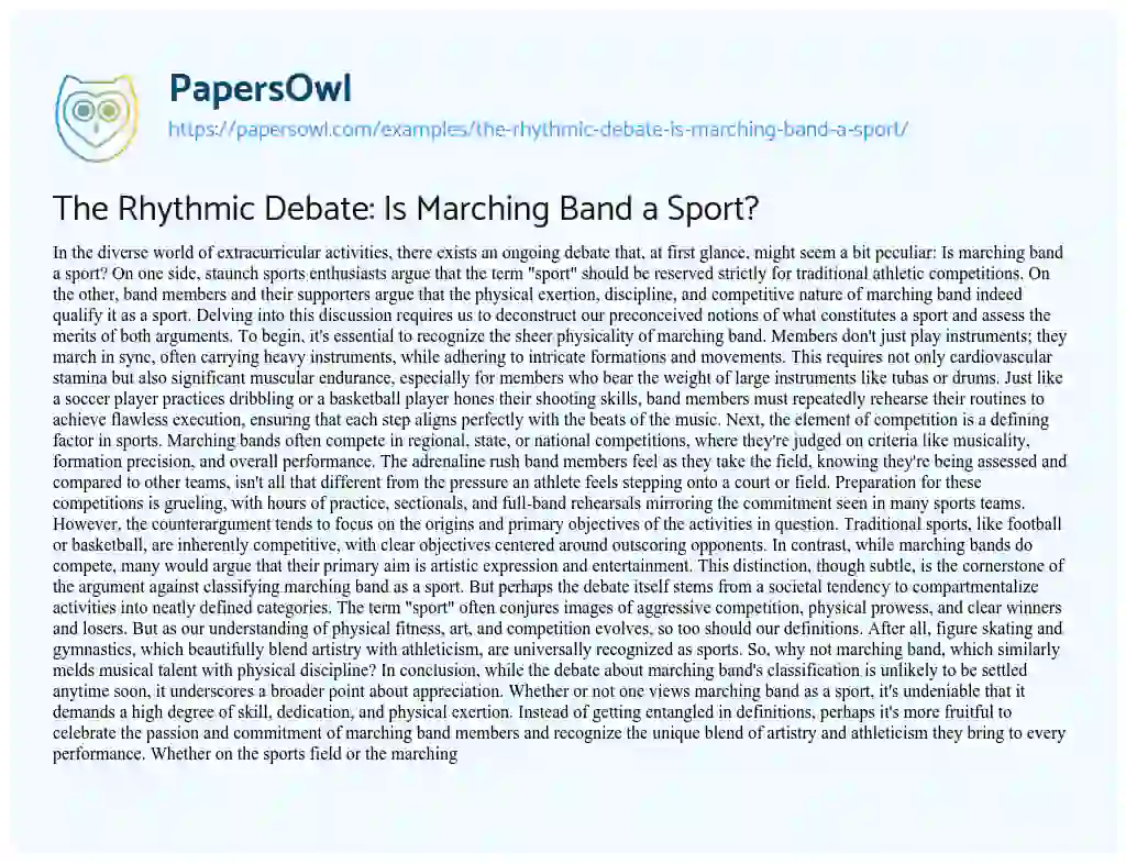 Essay on The Rhythmic Debate: is Marching Band a Sport?