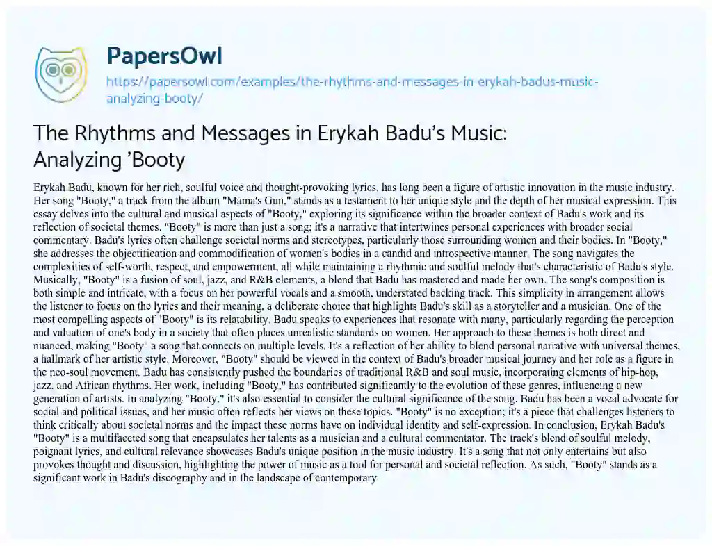 Essay on The Rhythms and Messages in Erykah Badu’s Music: Analyzing ‘Booty