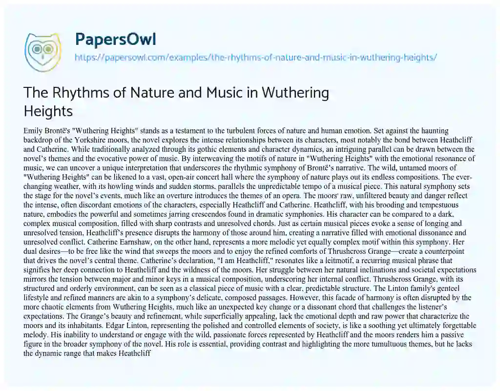 Essay on The Rhythms of Nature and Music in Wuthering Heights