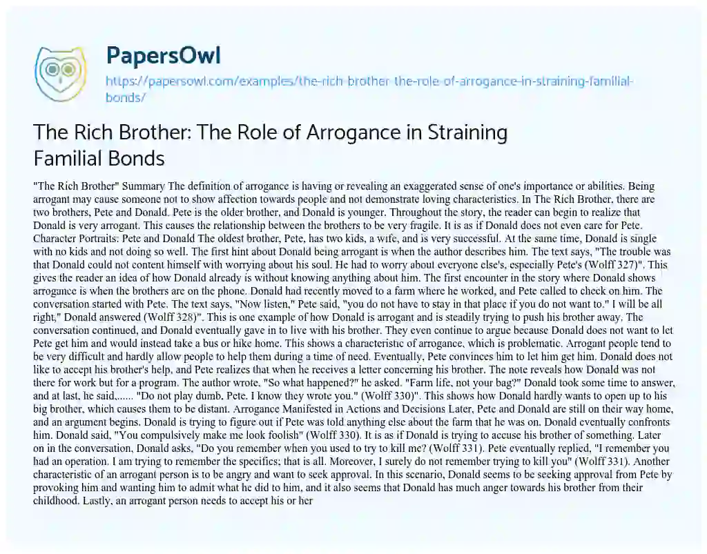 Essay on The Rich Brother: the Role of Arrogance in Straining Familial Bonds