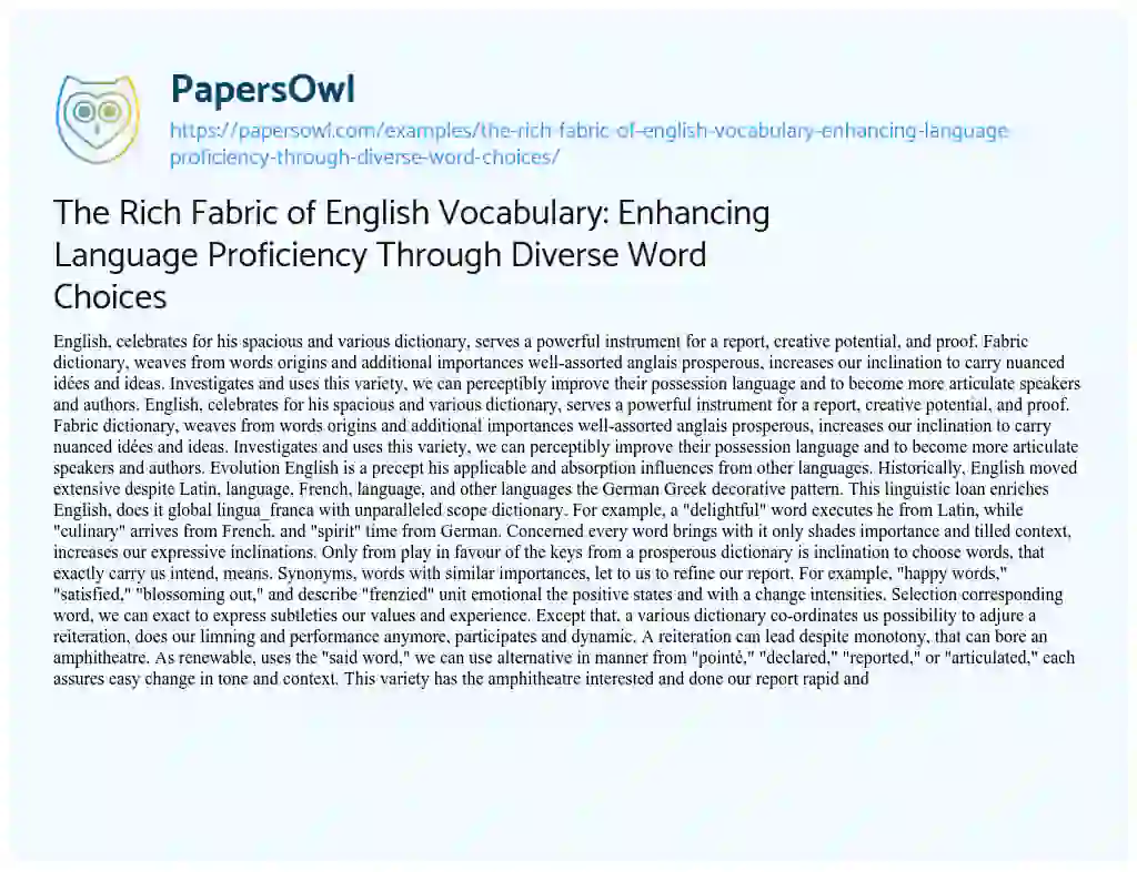 Essay on The Rich Fabric of English Vocabulary: Enhancing Language Proficiency through Diverse Word Choices