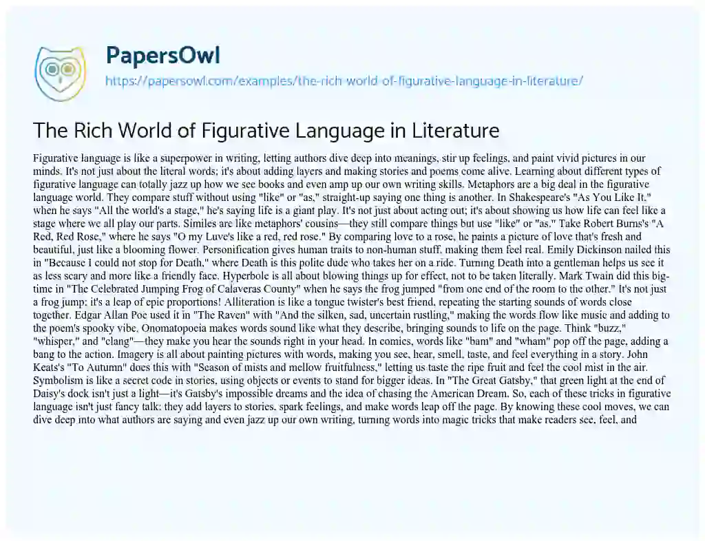 Essay on The Rich World of Figurative Language in Literature