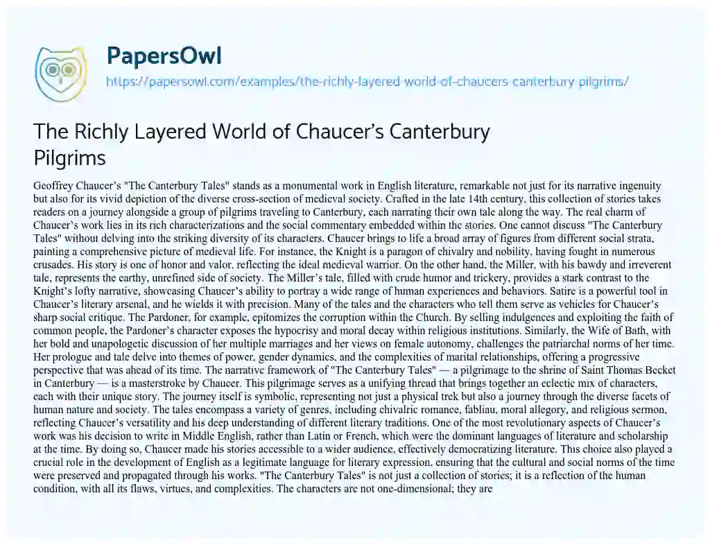 Essay on The Richly Layered World of Chaucer’s Canterbury Pilgrims