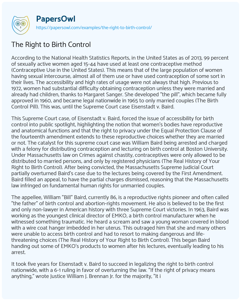 Essay on The Right to Birth Control