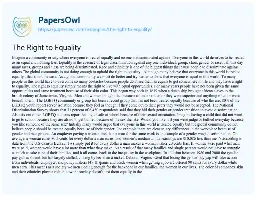 Essay on The Right to Equality