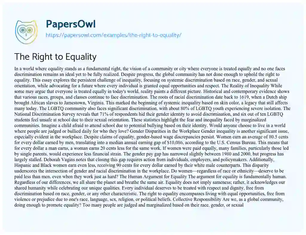 Essay on The Right to Equality