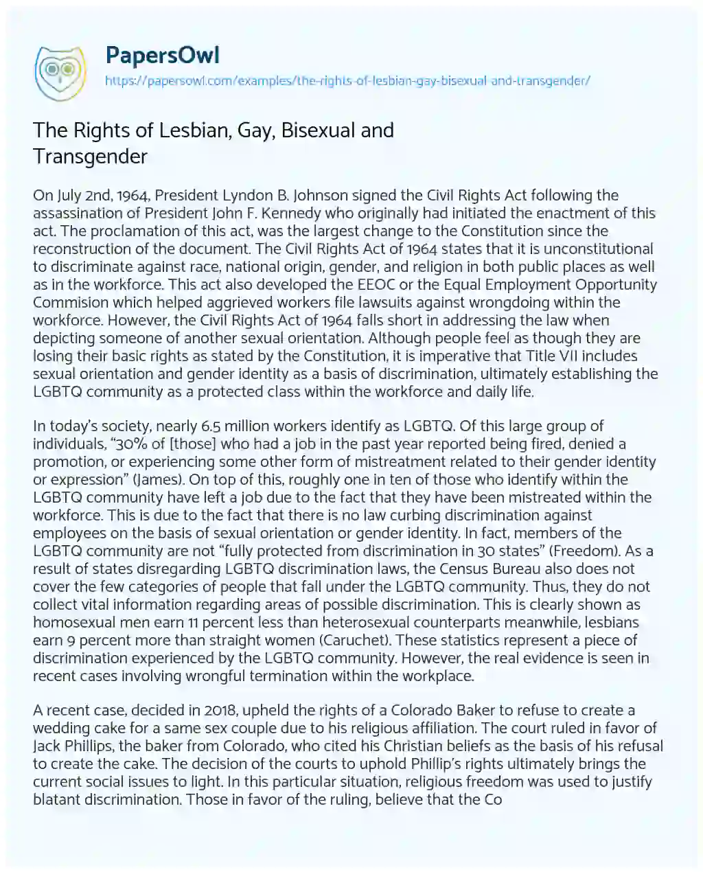 Essay on The Rights of Lesbian, Gay, Bisexual and Transgender