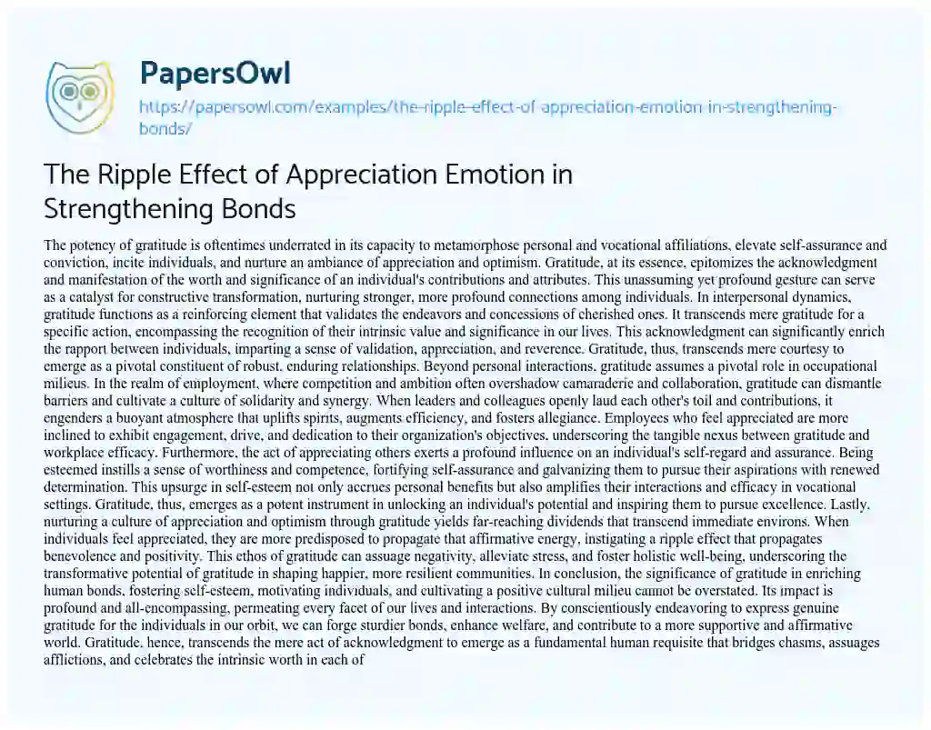 Essay on The Ripple Effect of Appreciation Emotion in Strengthening Bonds