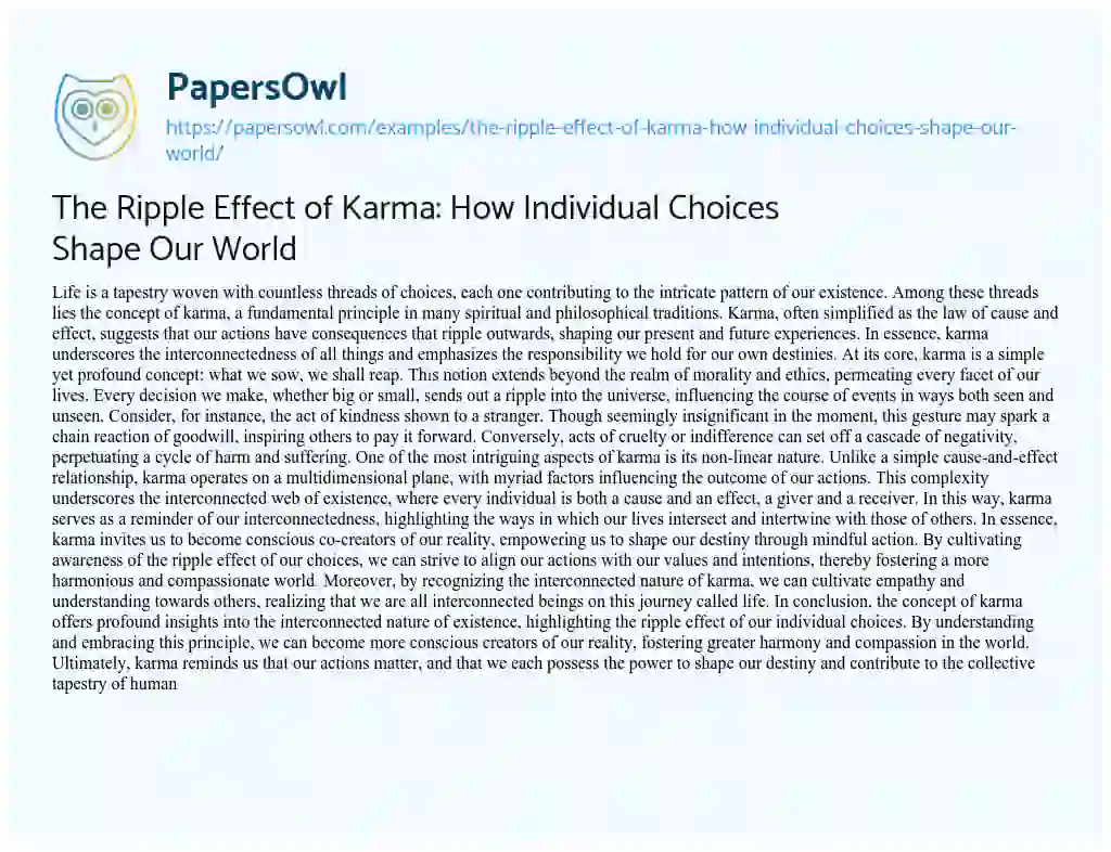 Essay on The Ripple Effect of Karma: how Individual Choices Shape our World