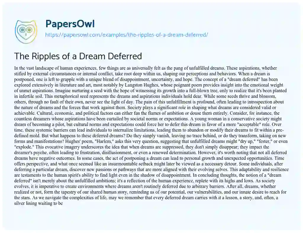 Essay on The Ripples of a Dream Deferred