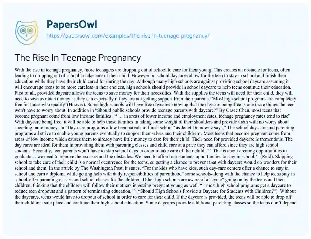 Essay on The Rise in Teenage Pregnancy