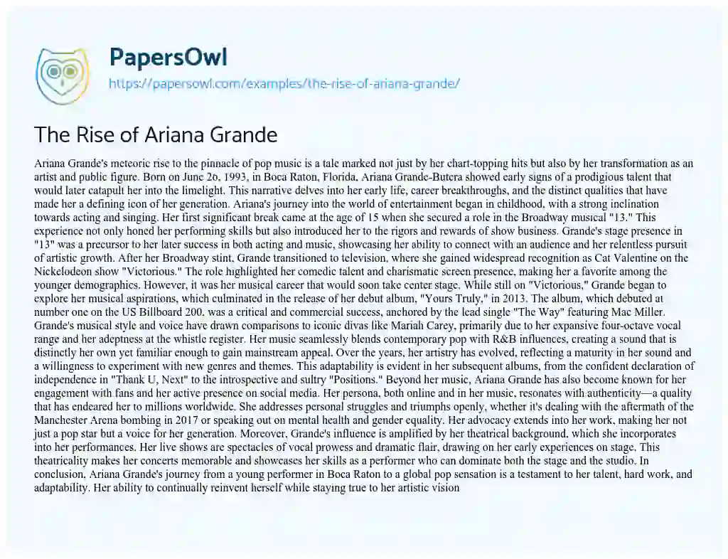 Essay on The Rise of Ariana Grande