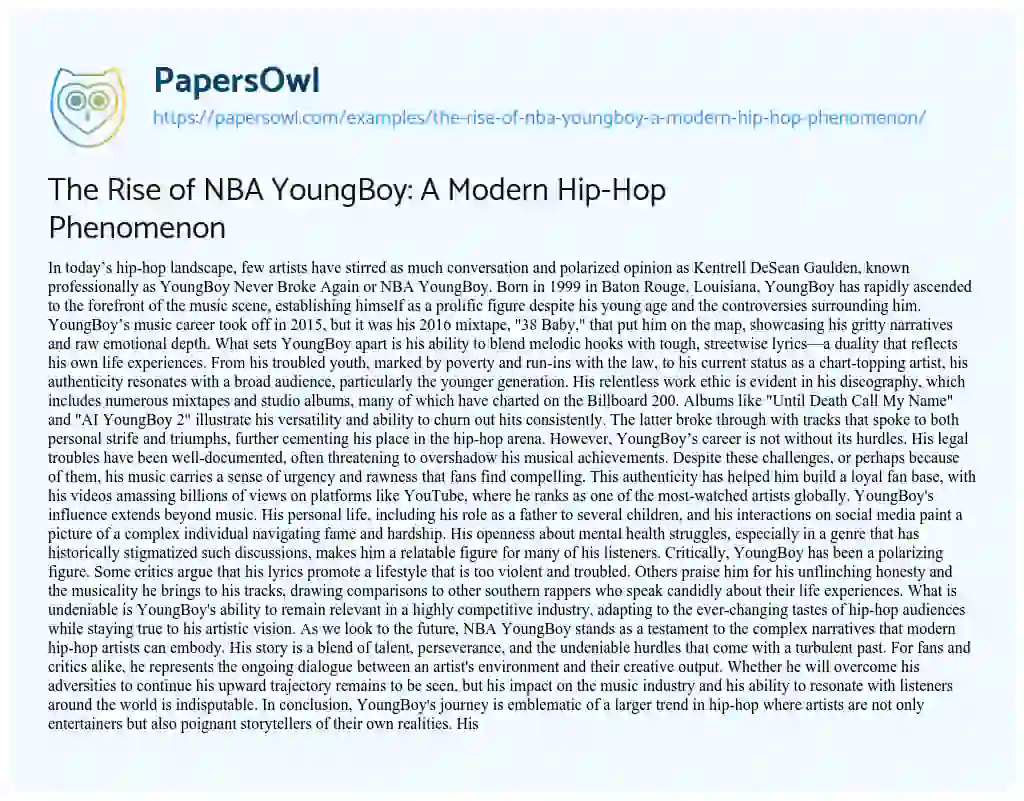 Essay on The Rise of NBA YoungBoy: a Modern Hip-Hop Phenomenon