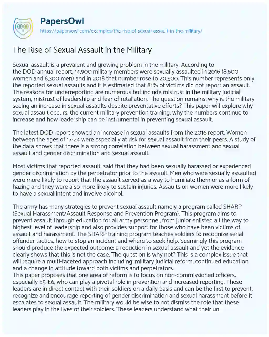The Rise of Sexual Assault in the Military essay