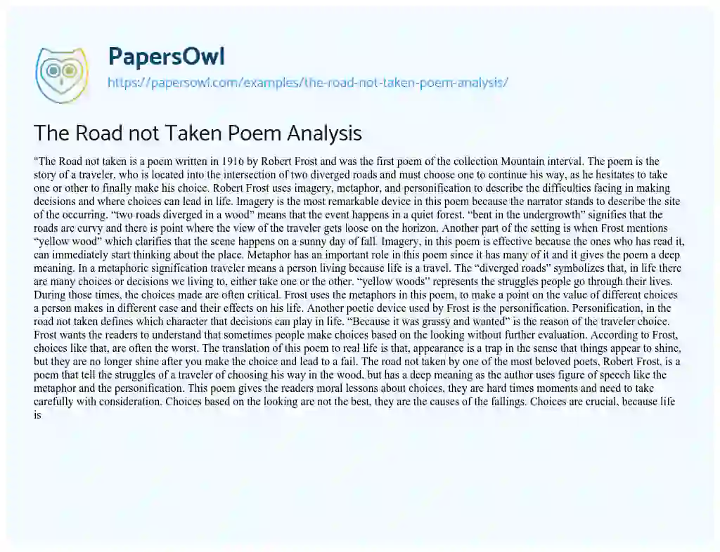 Essay on The Road not Taken Poem Analysis