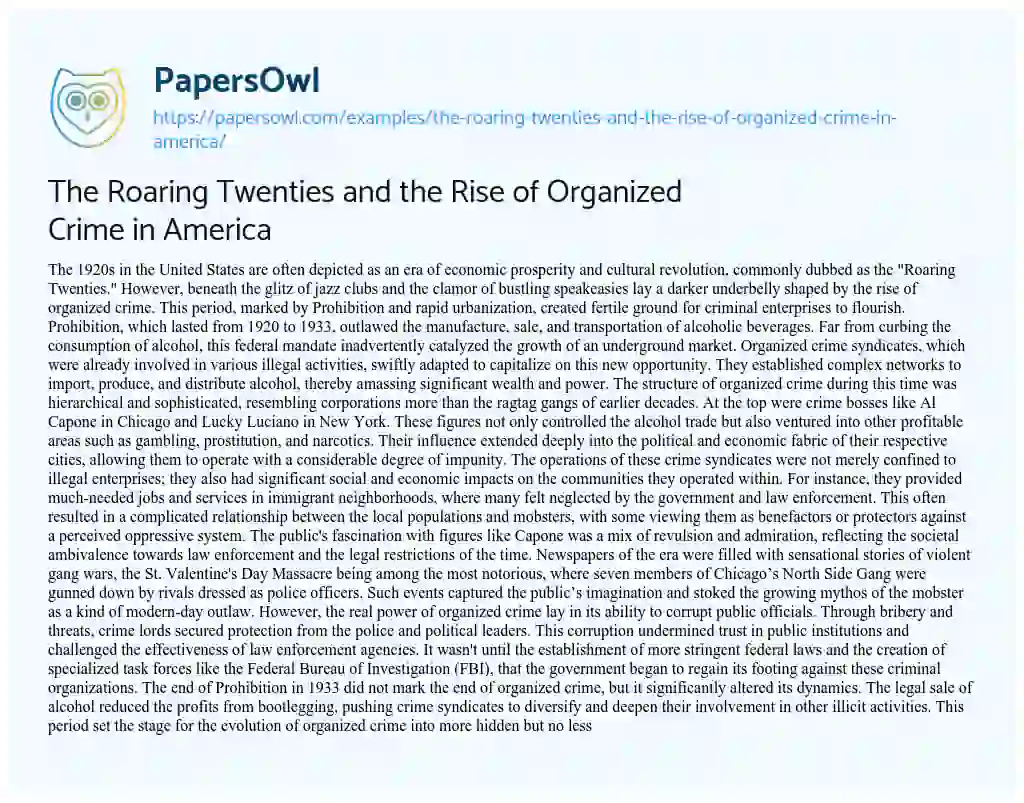Essay on The Roaring Twenties and the Rise of Organized Crime in America
