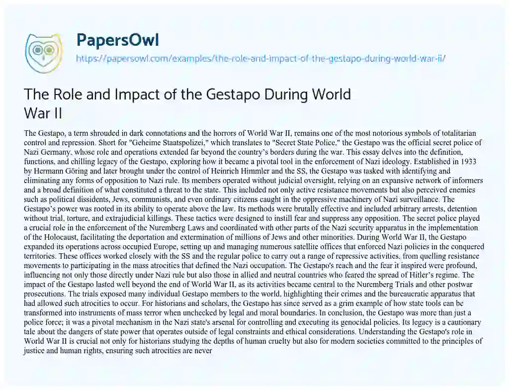 Essay on The Role and Impact of the Gestapo During World War II