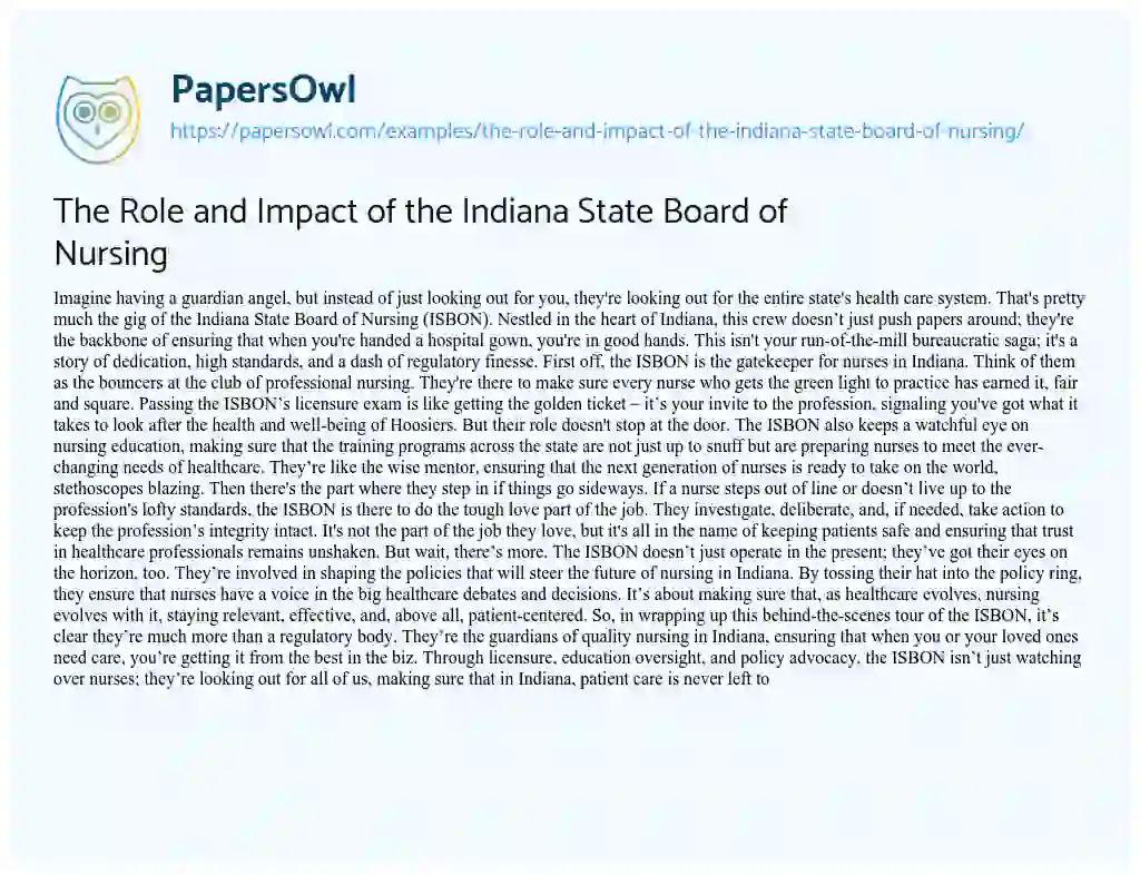 Essay on The Role and Impact of the Indiana State Board of Nursing