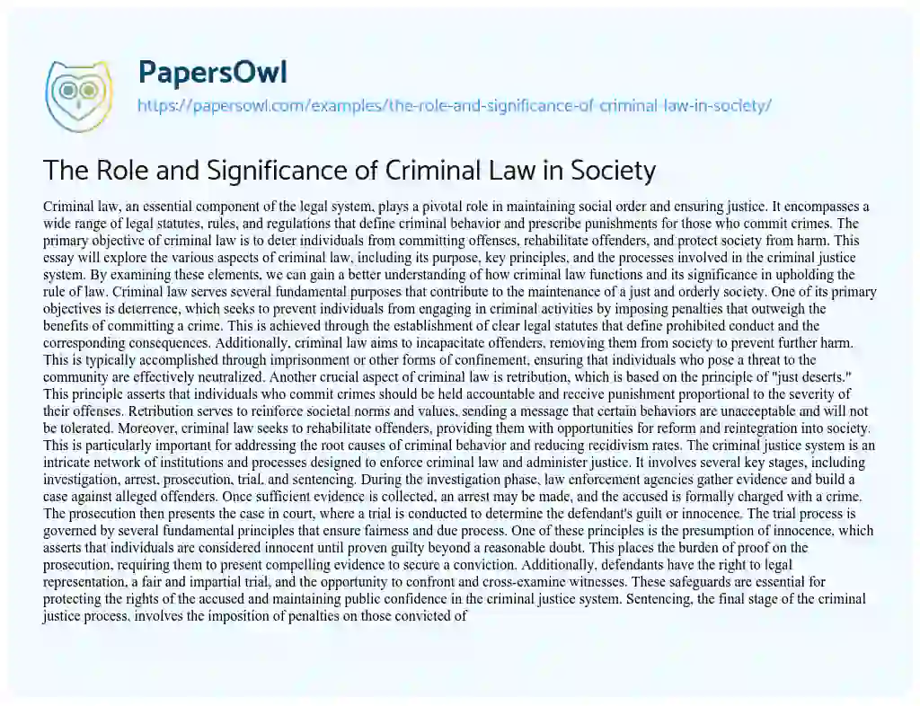 Essay on The Role and Significance of Criminal Law in Society