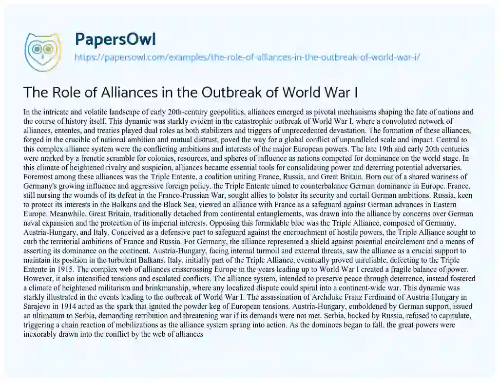Essay on The Role of Alliances in the Outbreak of World War i