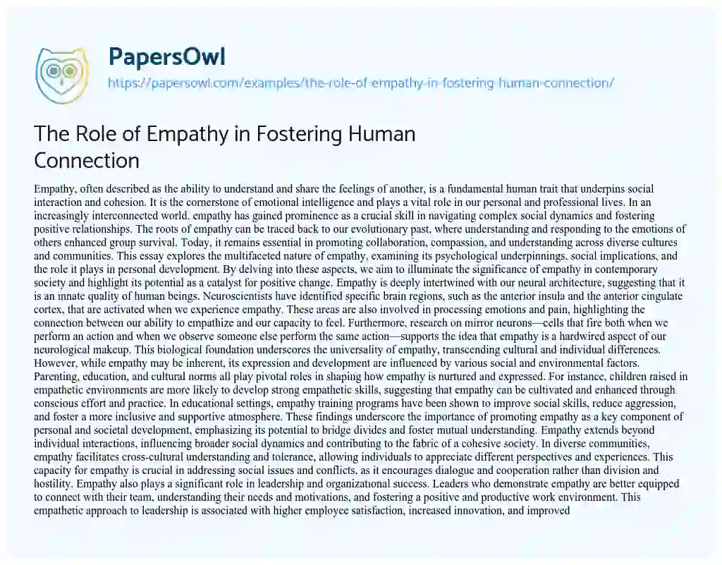 Essay on The Role of Empathy in Fostering Human Connection