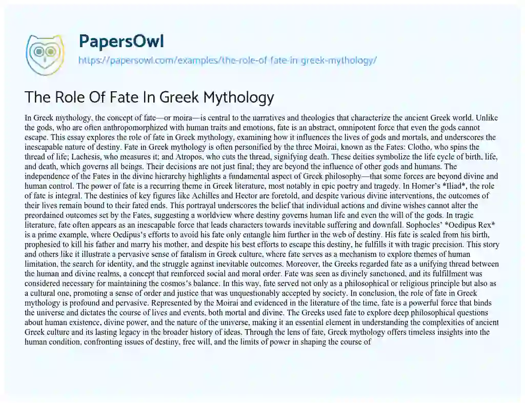 Essay on The Role of Fate in Greek Mythology