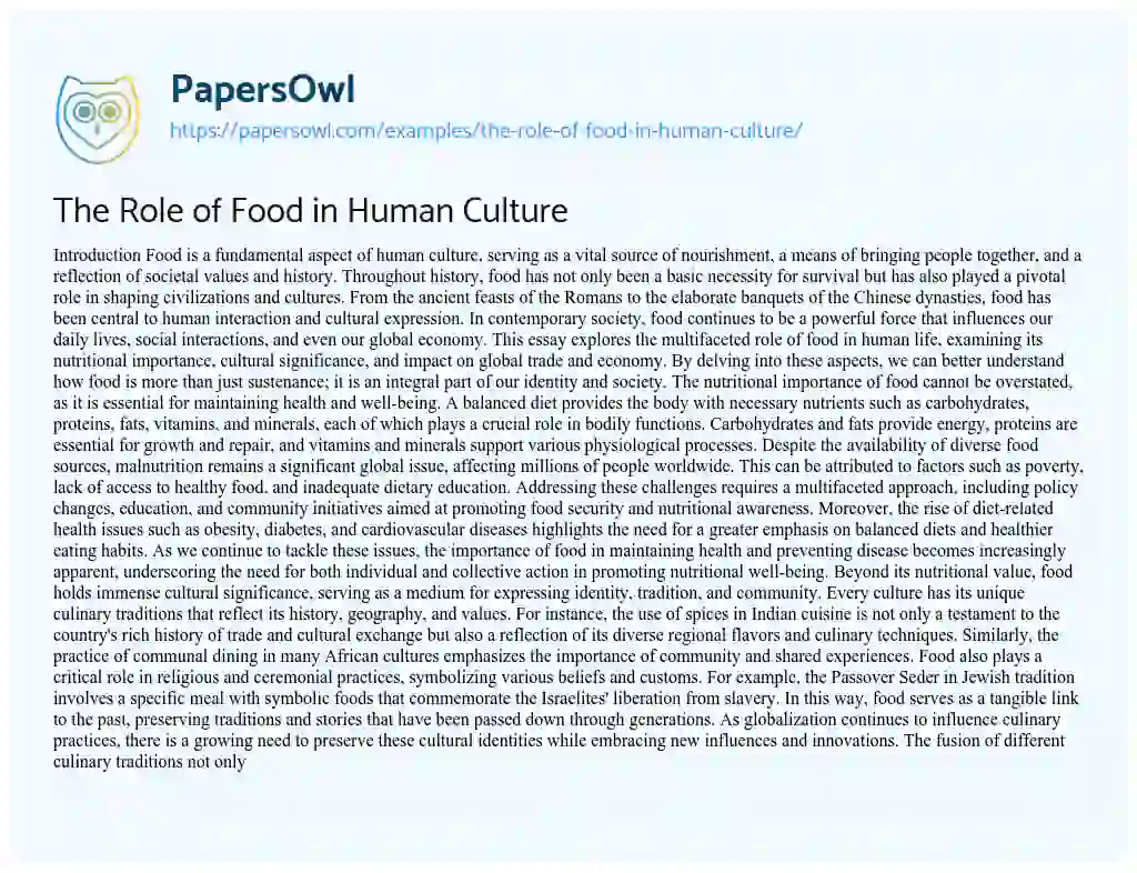 Essay on The Role of Food in Human Culture