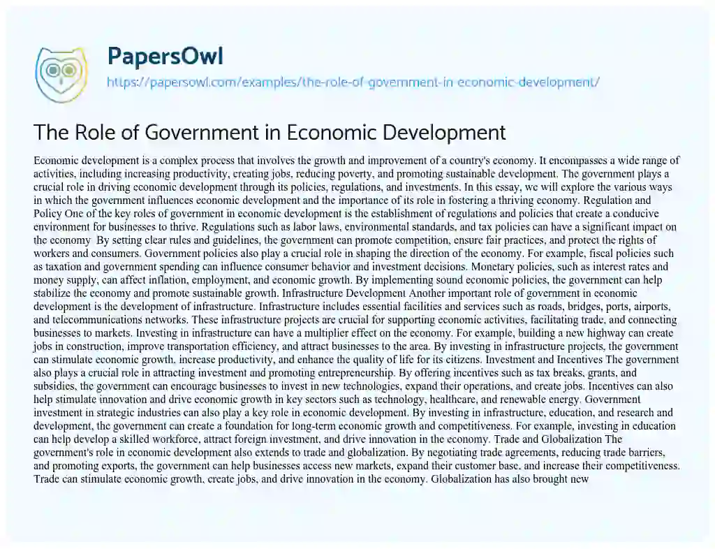 Essay on The Role of Government in Economic Development
