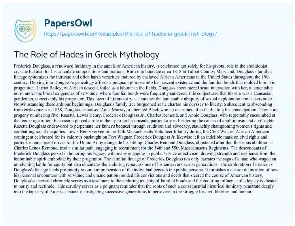 Essay on The Role of Hades in Greek Mythology