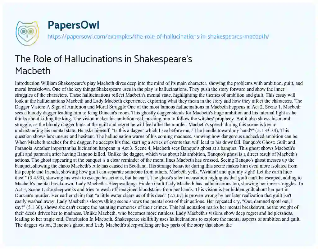 Essay on The Role of Hallucinations in Shakespeare’s Macbeth