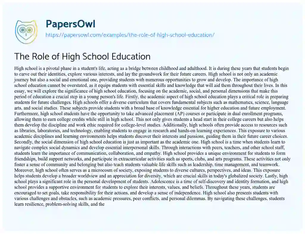 Essay on The Role of High School Education