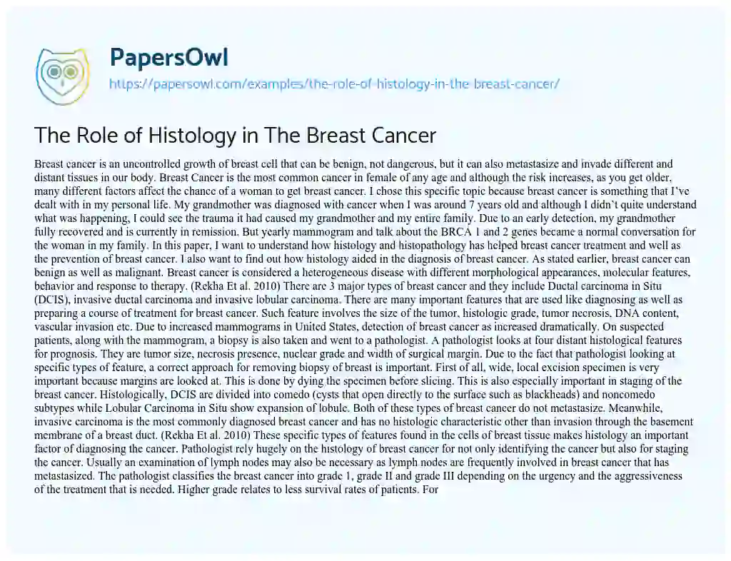 Essay on The Role of Histology in the Breast Cancer