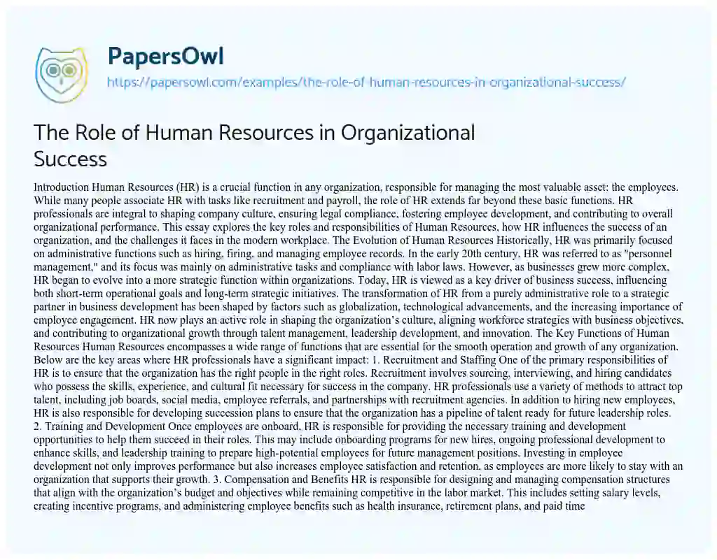 Essay on The Role of Human Resources in Organizational Success