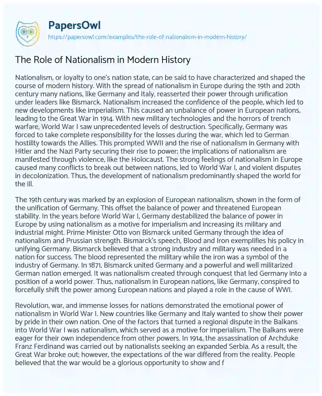 Essay on The Role of Nationalism in Modern History