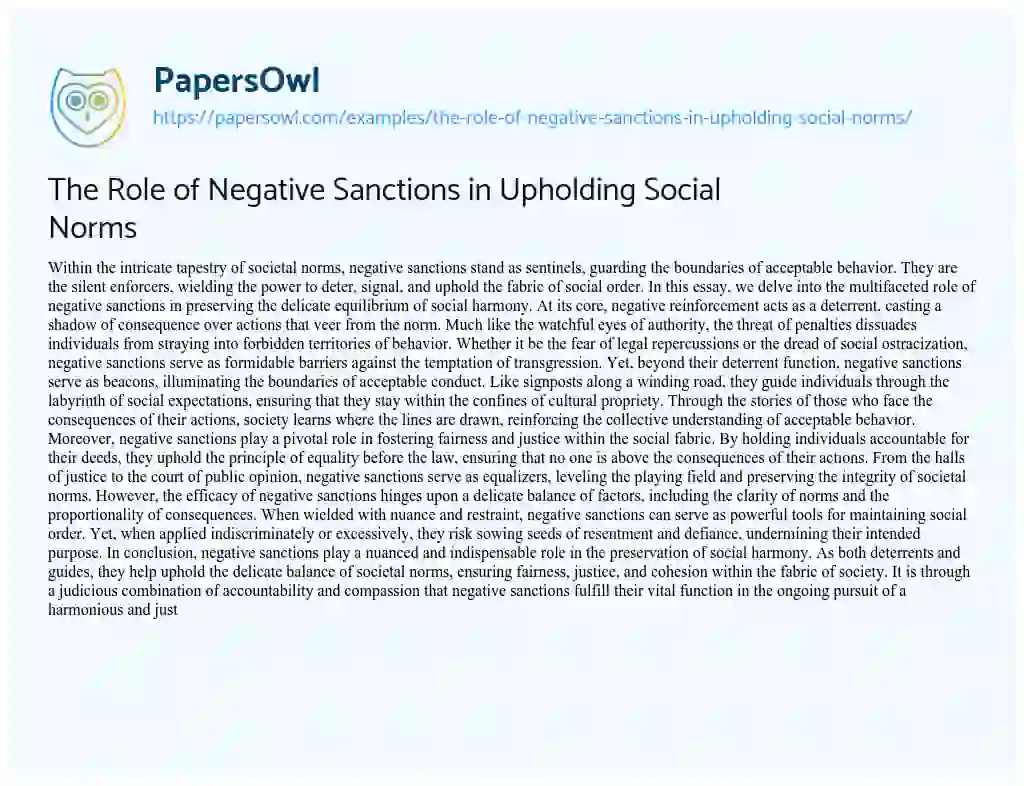 Essay on The Role of Negative Sanctions in Upholding Social Norms