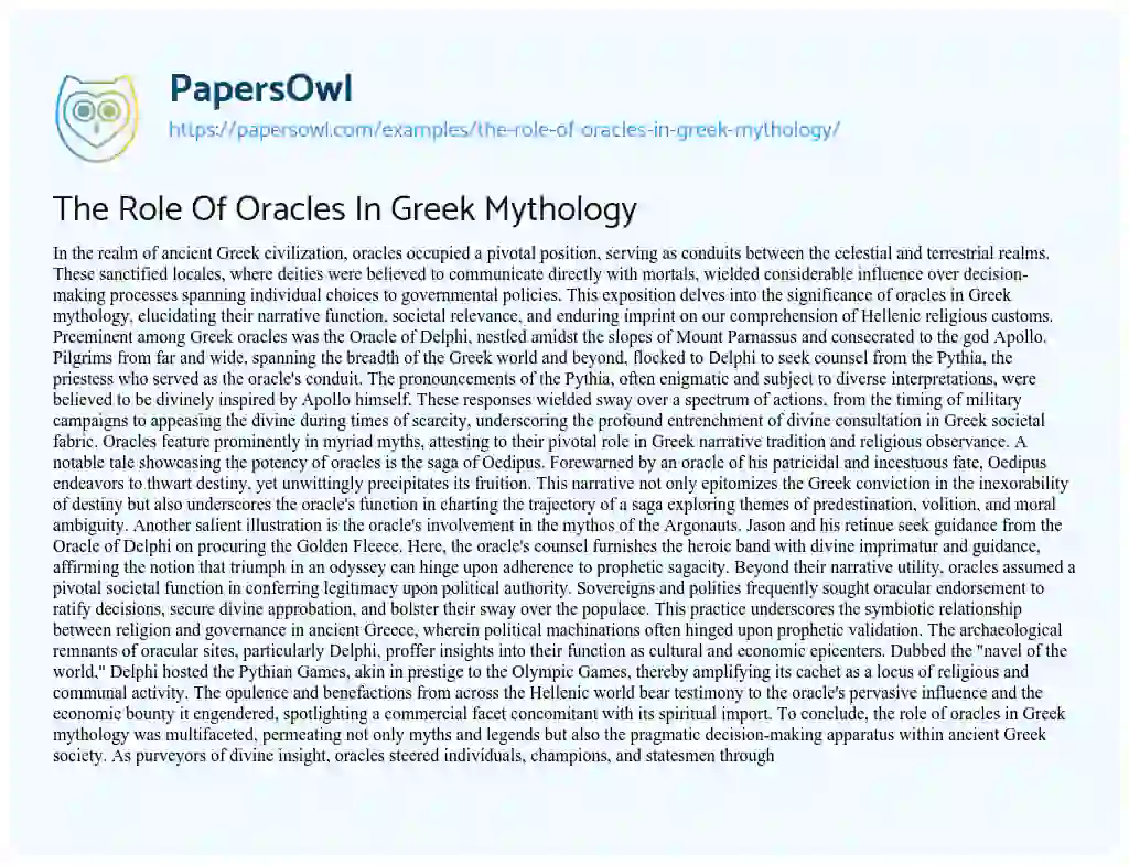 Essay on The Role of Oracles in Greek Mythology