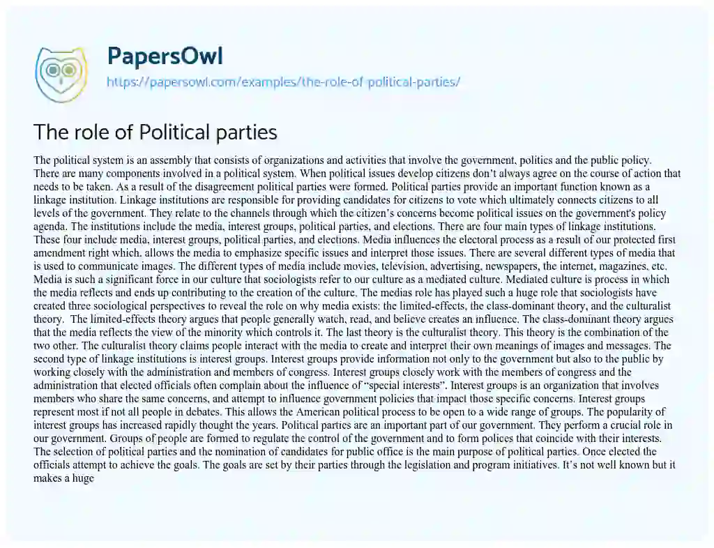 Essay on The Role of Political Parties