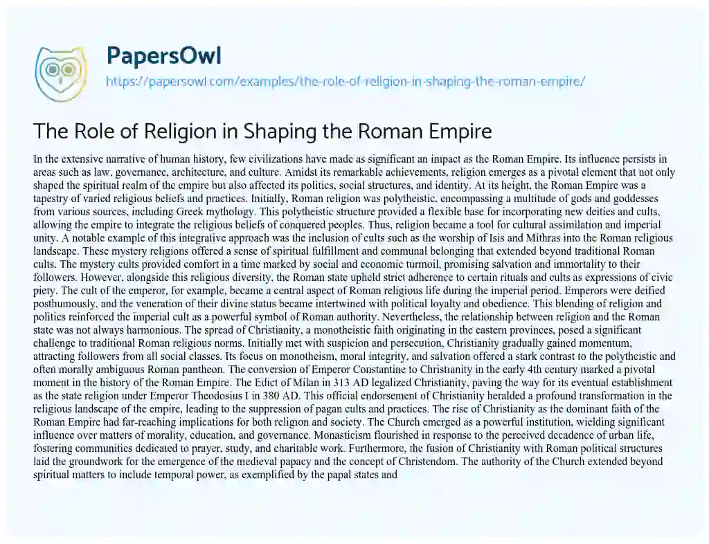 Essay on The Role of Religion in Shaping the Roman Empire