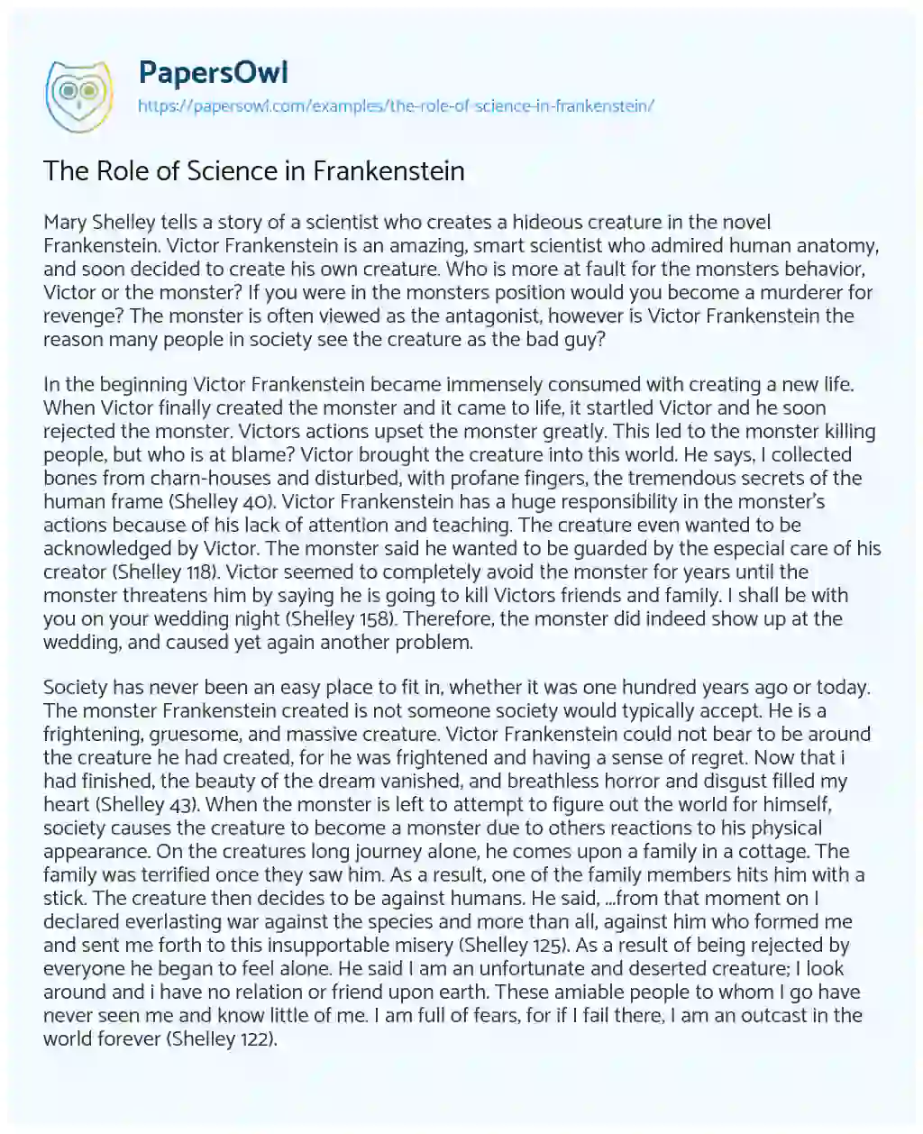 Essay on The Role of Science in Frankenstein