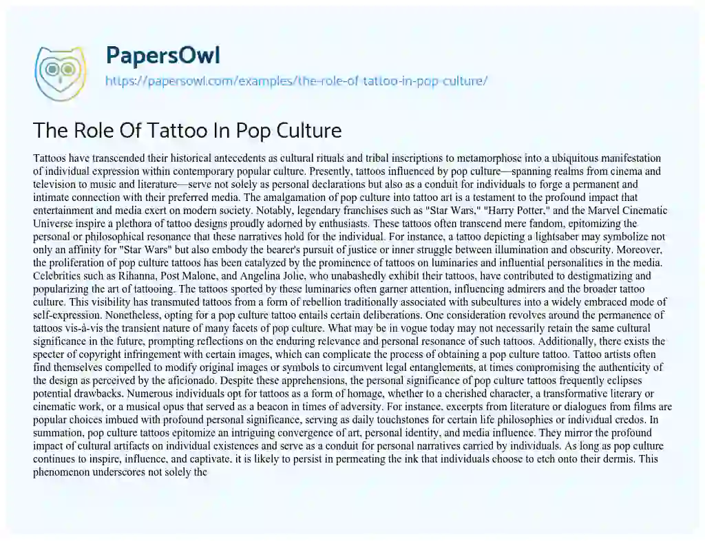 Essay on The Role of Tattoo in Pop Culture