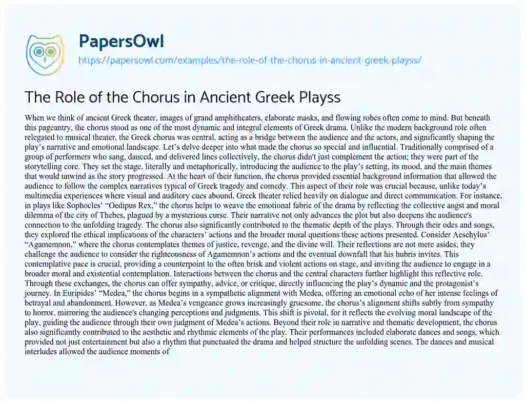 Essay on The Role of the Chorus in Ancient Greek Playss