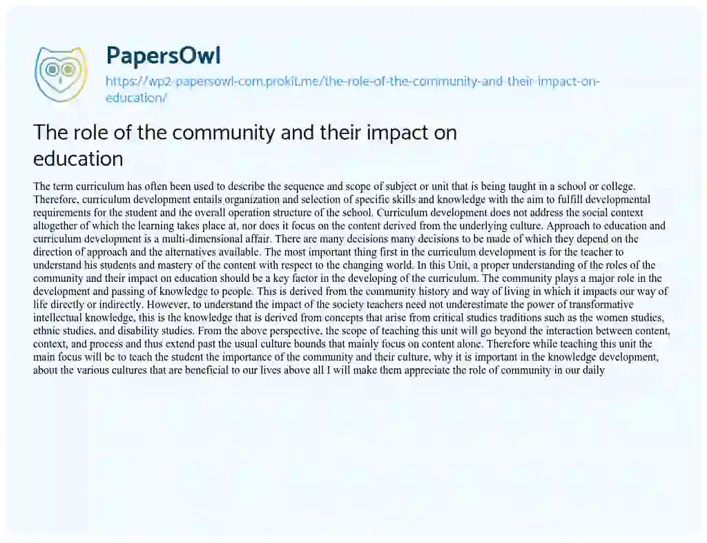 Essay on The Role of the Community and their Impact on Education
