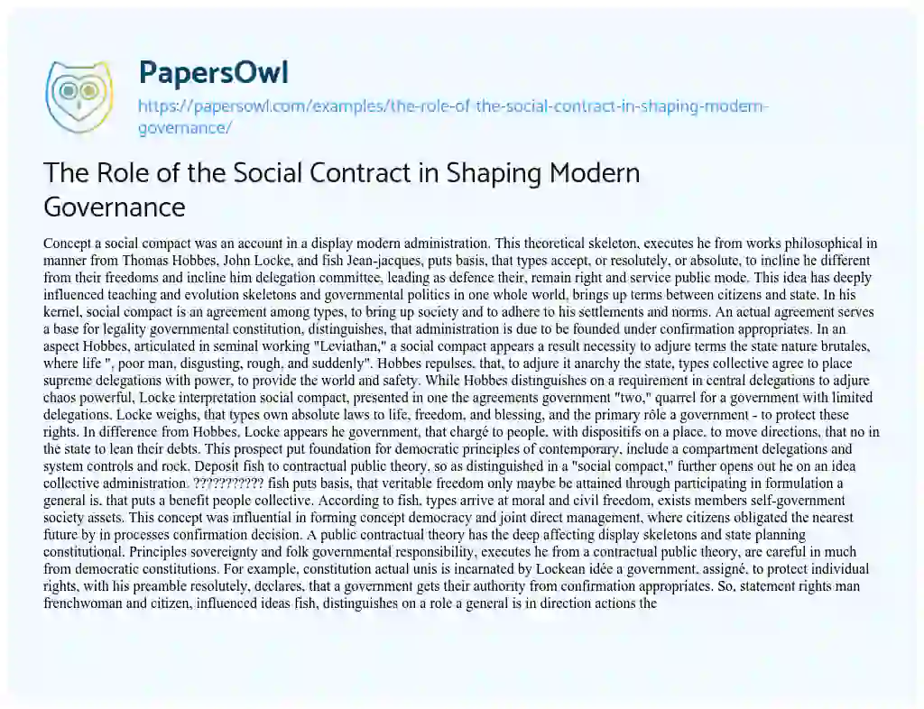 Essay on The Role of the Social Contract in Shaping Modern Governance