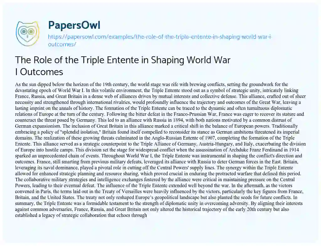 Essay on The Role of the Triple Entente in Shaping World War I Outcomes