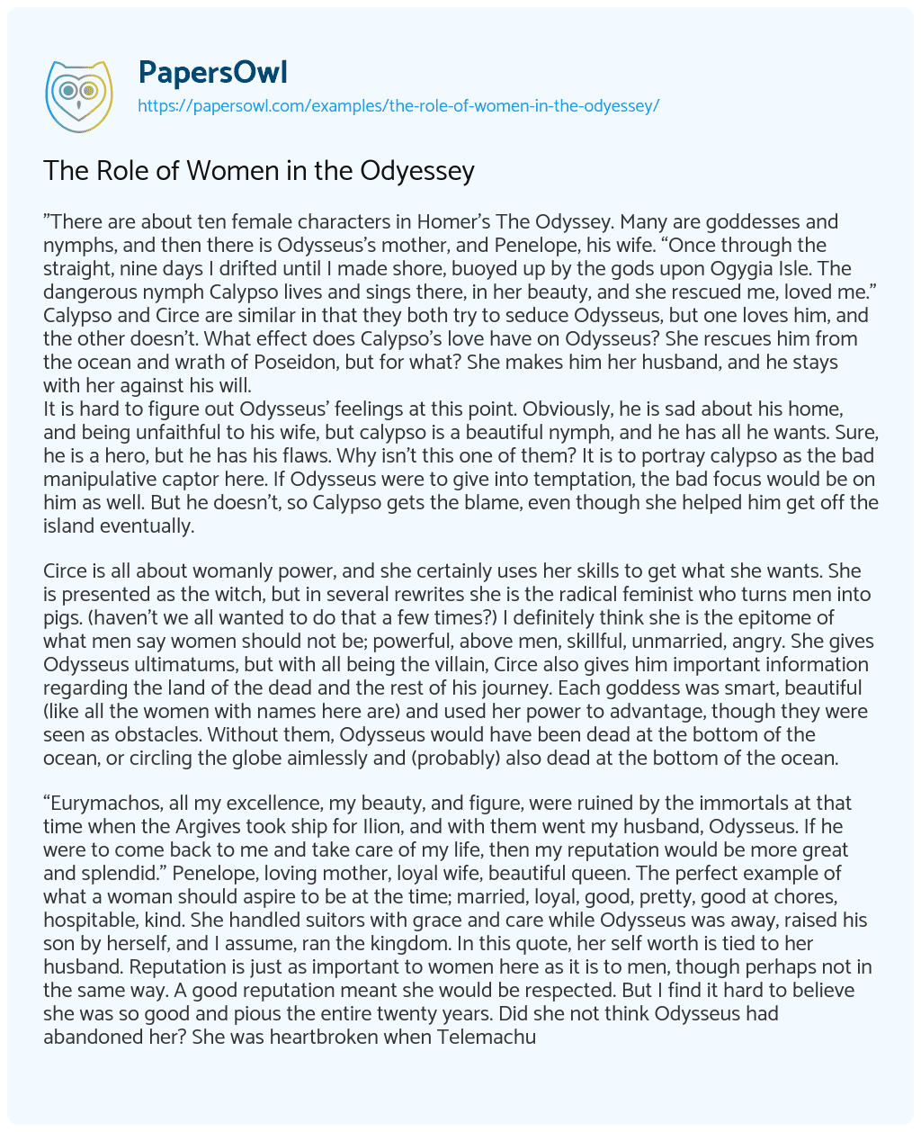 Essay on The Role of Women in the Odyessey