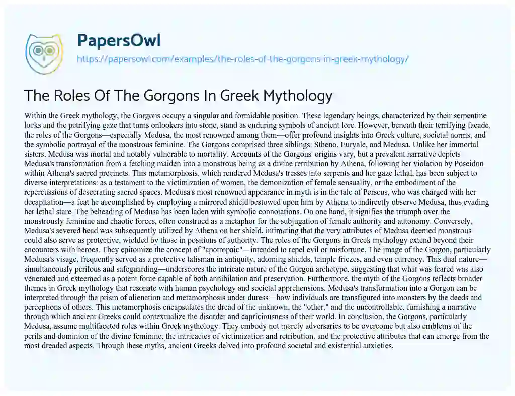 Essay on The Roles of the Gorgons in Greek Mythology