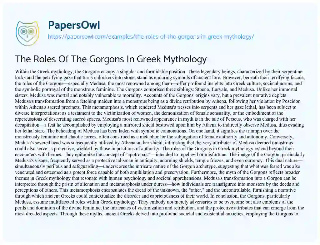 Essay on The Roles Of The Gorgons In Greek Mythology