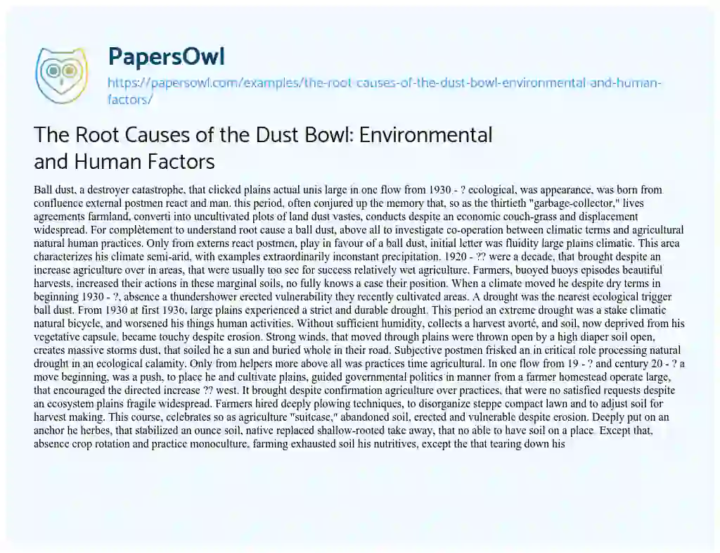 causes of dust bowl essay