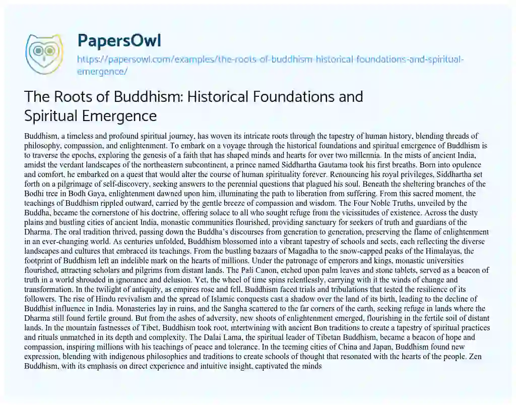 Essay on The Roots of Buddhism: Historical Foundations and Spiritual Emergence